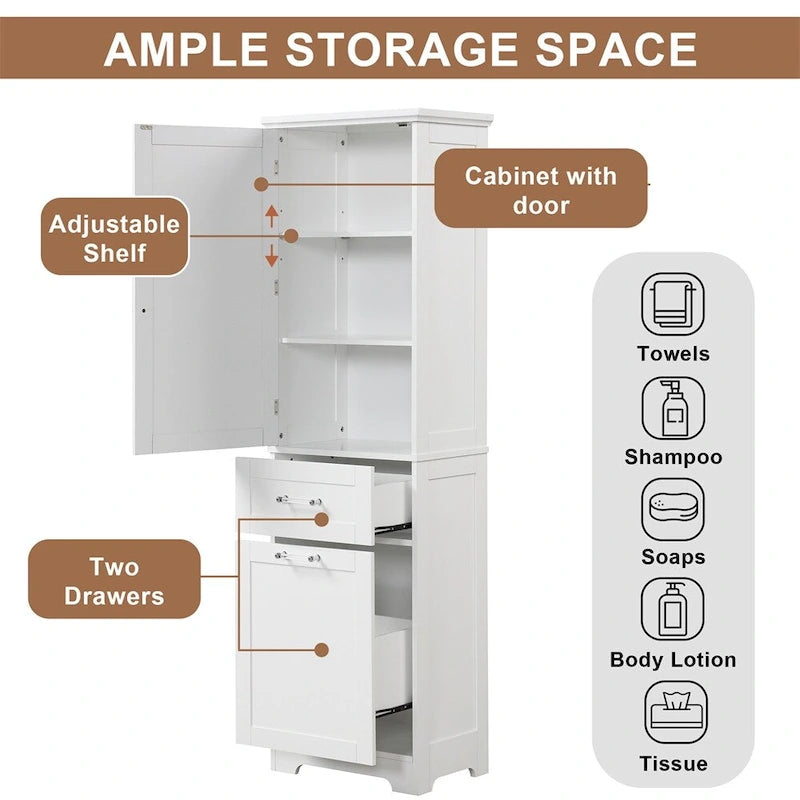 Freestanding Tall Bathroom Storage Cabinet with Drawers, White/Black/Grey