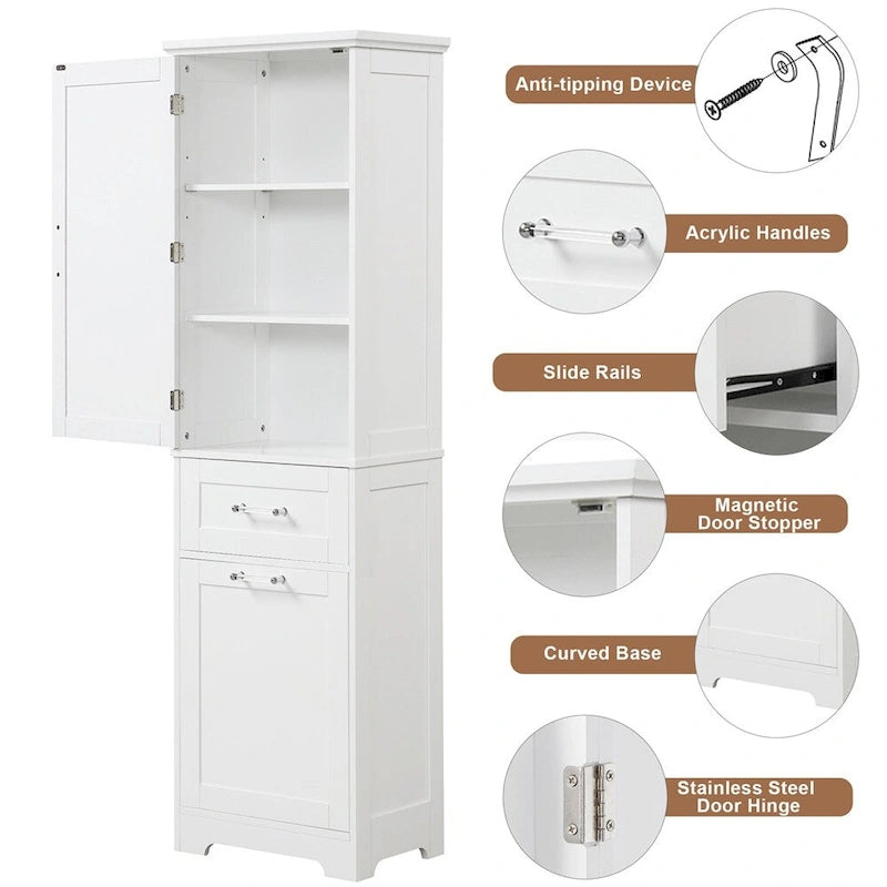 Freestanding Tall Bathroom Storage Cabinet with Drawers, White/Black/Grey