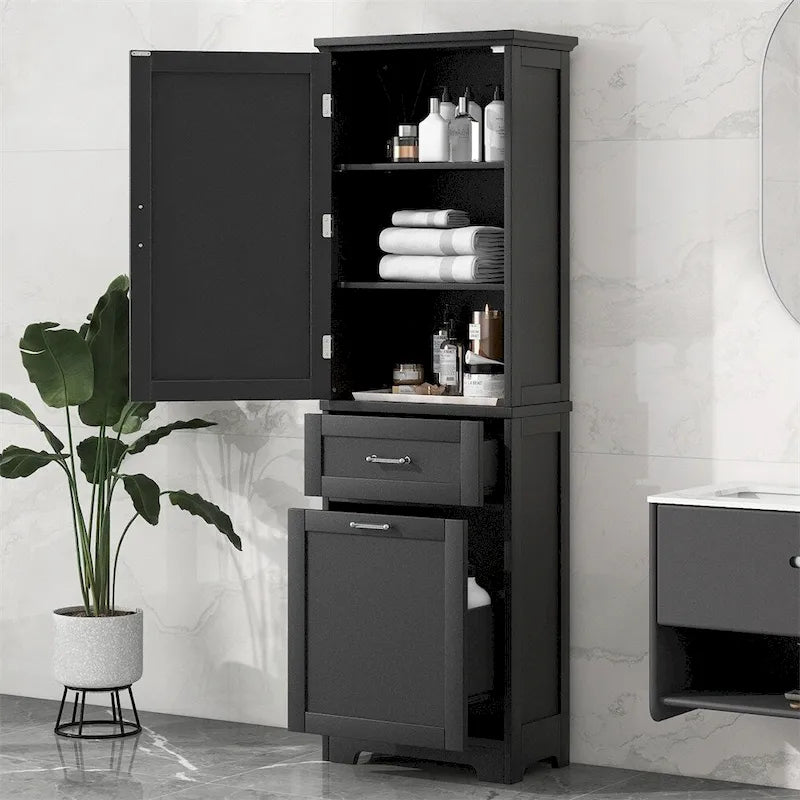Freestanding Tall Bathroom Storage Cabinet with Drawers, White/Black/Grey
