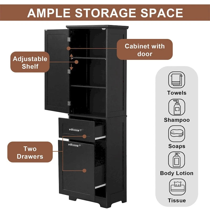 Freestanding Tall Bathroom Storage Cabinet with Drawers, White/Black/Grey