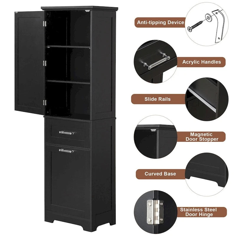 Freestanding Tall Bathroom Storage Cabinet with Drawers, White/Black/Grey