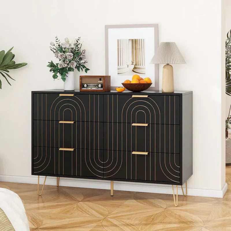 Modern 6 Drawer Dresser, Modern Dresser with Metal Handles, Storage Chest of Drawer, Wide Dresser Drawer Organizers