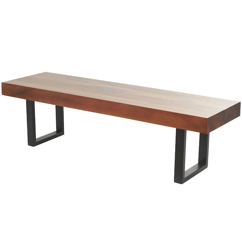 Brown Wood Entryway Bench with Matte Black Metal Legs