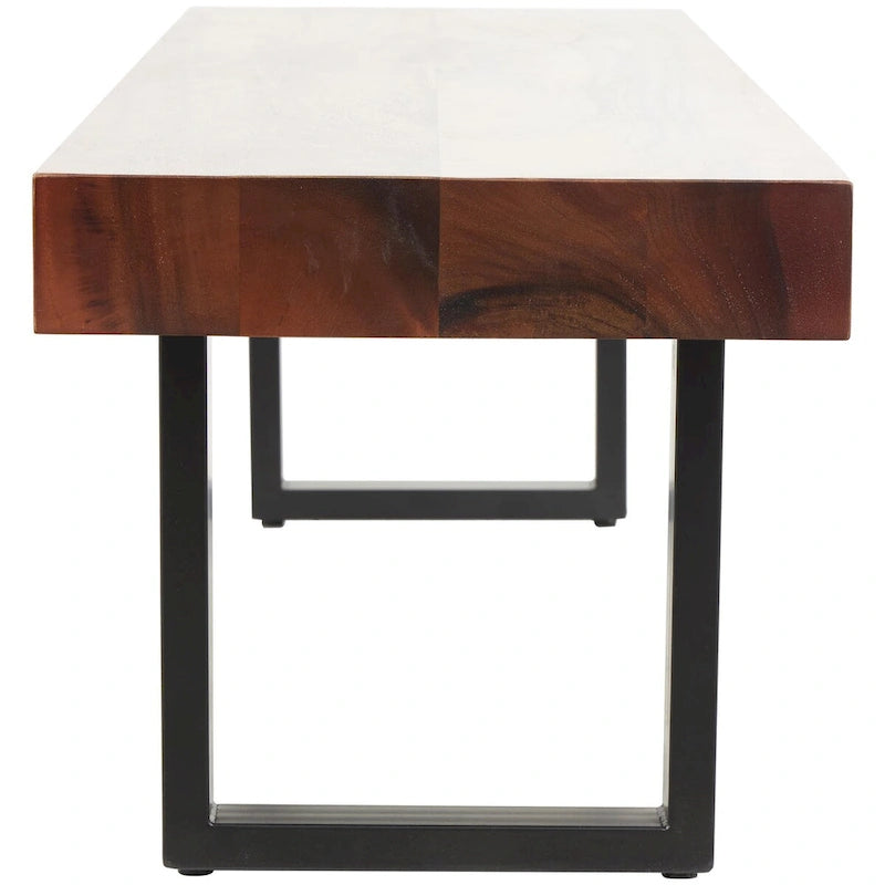 Brown Wood Entryway Bench with Matte Black Metal Legs