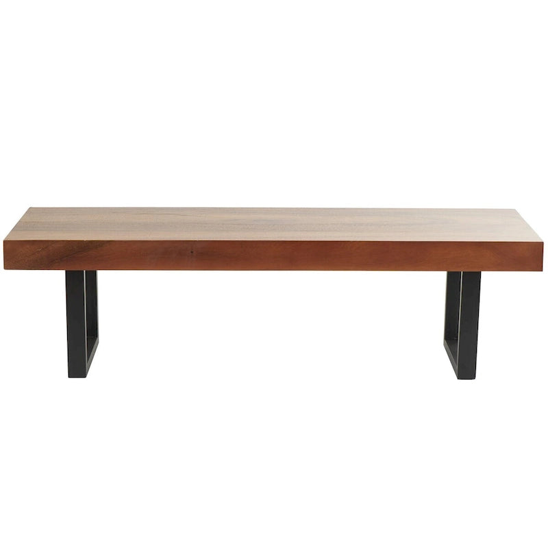 Brown Wood Entryway Bench with Matte Black Metal Legs