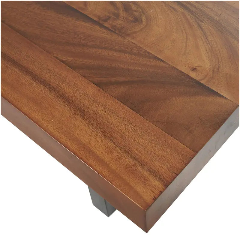 Brown Wood Entryway Bench with Matte Black Metal Legs