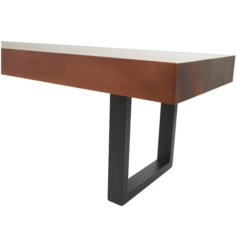 Brown Wood Entryway Bench with Matte Black Metal Legs