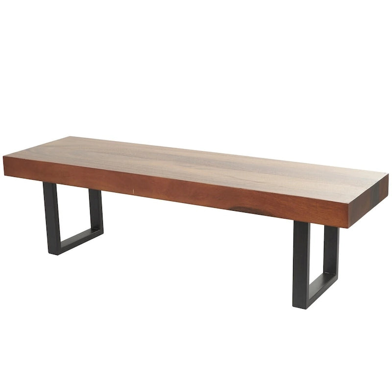 Brown Wood Entryway Bench with Matte Black Metal Legs