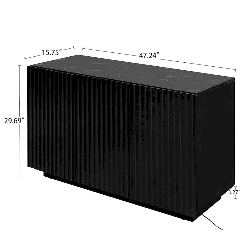 3-Door Accent Storage Cabinet with LED Light Strip and Adjustable Shelves, Black