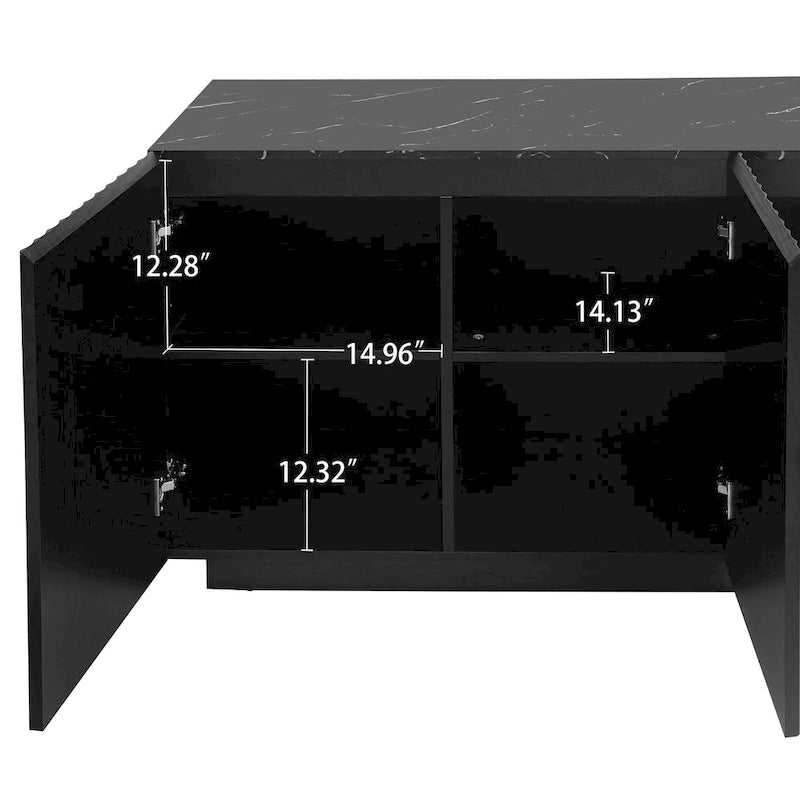 3-Door Accent Storage Cabinet with LED Light Strip and Adjustable Shelves, Black