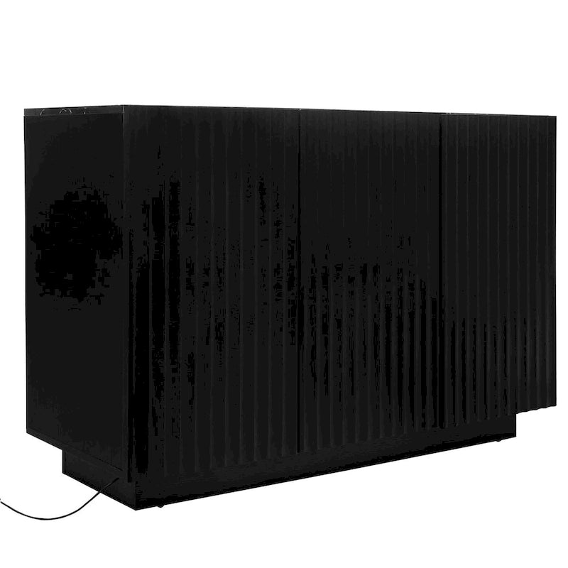 3-Door Accent Storage Cabinet with LED Light Strip and Adjustable Shelves, Black