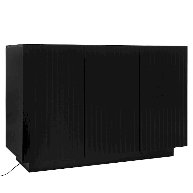3-Door Accent Storage Cabinet with LED Light Strip and Adjustable Shelves, Black
