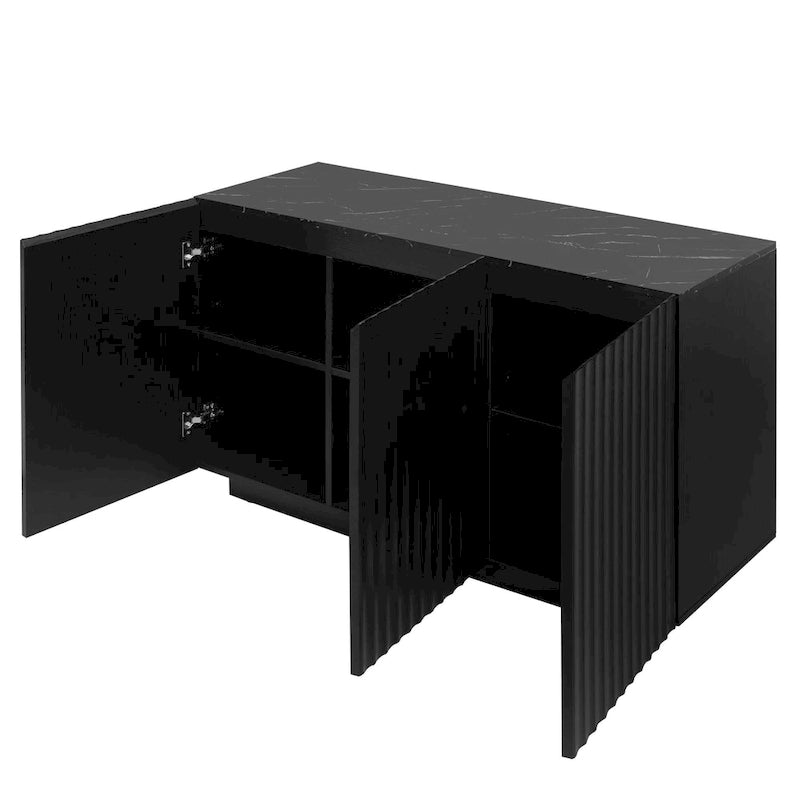 3-Door Accent Storage Cabinet with LED Light Strip and Adjustable Shelves, Black