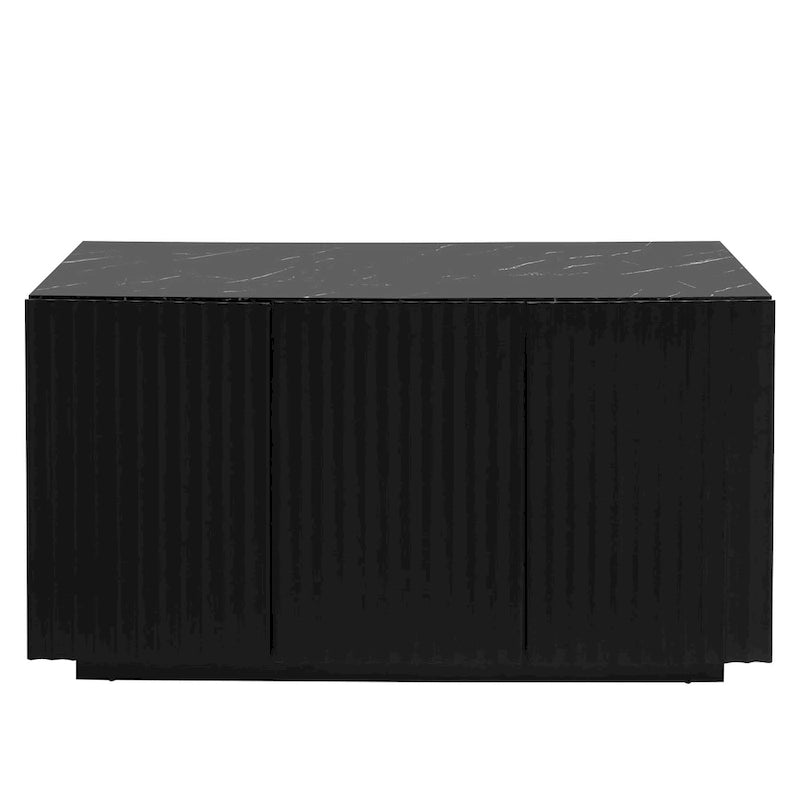 3-Door Accent Storage Cabinet with LED Light Strip and Adjustable Shelves, Black