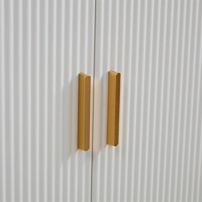 White Fluted Buffet Cabinet with Gold Handles and Storage Doors