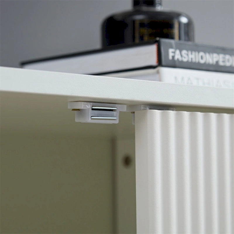 White Fluted Buffet Cabinet with Gold Handles and Storage Doors